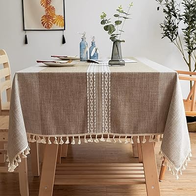 Hswy waterproof tablecloths with sewn cotton and linen fringes, unwanted table blanket for dining room, party, holiday, Christmas, buffet decorations with coffee striped pattern (Z Stripes - Brown, 140 x 200.. Your complete shopping solution, DIAYTAR NIGERIA offers extensive choice with competitive prices and delivery.