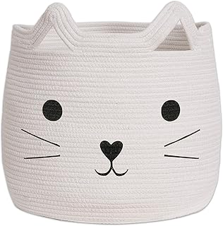 Large woven cotton rope storage basket with cute cat pattern to organize.. DIAYTAR NIGERIA transforms online shopping with competitive prices and dependable nationwide delivery.