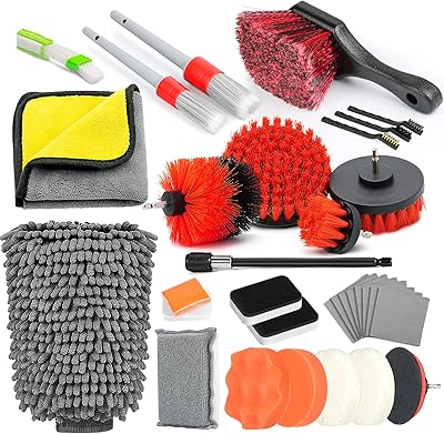 Set of 31 All for Detail car cleaning brushes, car cleaning kit (detail brushes, drilling brush, tire brush, polishing pads, washing glove, clay bar, scouring sponge, paint applicator).. Discover shopping simplified with DIAYTAR NIGERIA's comprehensive platform and reliable 5-8 day shipping.