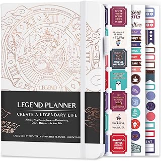 Legend Planner - A luxury weekly and monthly life planner to achieve your goals and live a happier life. Book, organizer and productivity journal. Rigid coverage A5, not dated - Start at any time + stickers - White gold.. DIAYTAR NIGERIA: Bringing affordable shopping solutions with a diverse product catalog delivered nationwide.
