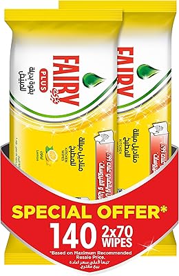 Fairy kitchen wipes with alternative power to whiten dishes and surfaces, lemon, double package of 70 pieces.. E-commerce made for Nigeria — fast delivery and low prices at DIAYTAR.