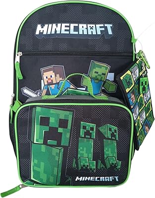 Set of 5 backpacks and Minecraft Creepers under license, green, single size, relaxed.. DIAYTAR NIGERIA: Where shopping meets satisfaction with affordable prices and prompt delivery services.