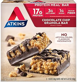 Meal bar rich in Atkins protein, granola with chocolate chips, compatible keto, 5 units.. DIAYTAR NIGERIA delivers value, variety, and convenience with our nationwide 5-8 day shipping.