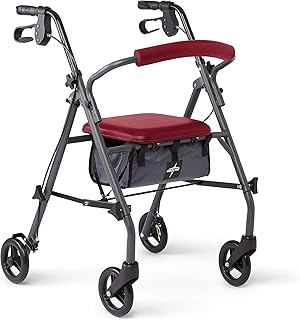 Med Line roller walker with seat and wheels, durable steel frame supporting up to 300 lb, 6 -inch wheels, red.. Shop with confidence at DIAYTAR NIGERIA, offering extensive product variety with nationwide delivery.