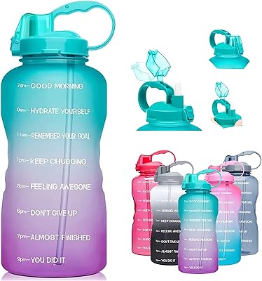 Bottle of motivation water of 1 Gallon (3800ml) with time marker and straw - Carafe of waterproof plastic Tritan Waterproof BPA for fitness room, outdoor sport (green -violet).. DIAYTAR Nigeria brings you closer to everything you need — fast delivery, low costs, and variety.