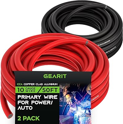 Primary Auto Wire CCA in aluminum aluminum Copper Capper 10 Gearit - Food/Earth - 100 feet in total (50 feet each - black/red).. DIAYTAR NIGERIA delivers affordability and convenience with every purchase, shipped within the week.