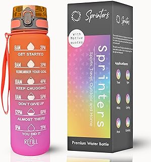 Sprinters - 1 liter water bottle 32oz without BPA, Multicolor - Anti -leak with motivation quote and time marker, non -slip for sport, fitness, gym, picnic (1 liter, orange/pink gradient).. Shop everything from A to Z on DIAYTAR Nigeria — delivered nationwide.