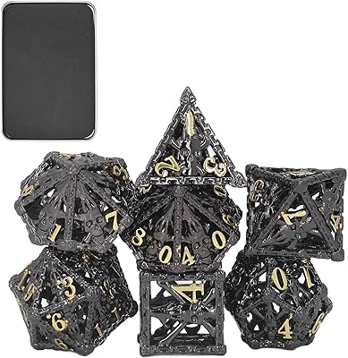 Polyudal dice game with hollow 7 -piece skulls, diced in portable metal for role play, dice in hollow metal of the MDN, play of polyhedral dice for board games, Halloween, party at the bar (black and gold).. DIAYTAR NIGERIA: Your trusted partner for affordable online shopping with reliable delivery timeframes.