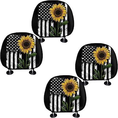 Bolero car header-header, American flag, sunflower motif, universal accessories for car seat, protective pillow for headrests, 4 package of 4.. DIAYTAR NIGERIA redefines convenience with our diverse marketplace and affordable nationwide shipping.