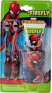 A oral care box composed of 2 toothbrushes, a small cup and a printed toothpaste of Spiderman, one of the marvel characters of Firefly.. Click, pay, receive — DIAYTAR Nigeria makes online shopping seamless.