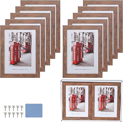 Set of 10 Wooden Photo Frames 5x7, Wooden Photo Frame With Display Box, Vintage Rustic Style Photo frame in brown wood grain for desktop display and wall decoration... Unlock access to a wide range of products with DIAYTAR NIGERIA's affordable e-commerce platform.