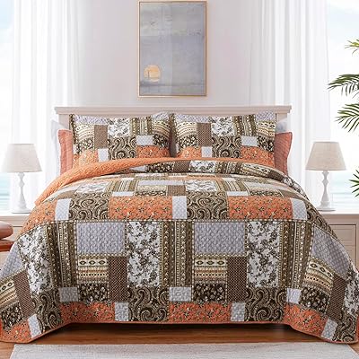 Bedifany Farmhouse Cotton Duvet Queen Size - Complete Reversible Bed Bedroom Patchwork for summer - Soft and light super knitted bed for all seasons (orange pink) 3 -room.. Need something fast? Order it now from DIAYTAR Nigeria.