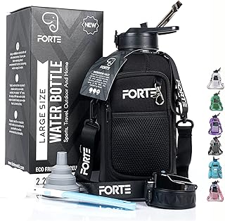 Large water bottle of 2.2 l - large waterproof carafe of half a h20 with reusable straw and elegant storage case - ideal for training and daily use (black).. Your shopping aspirations fulfilled at DIAYTAR NIGERIA with competitive prices and reliable delivery.