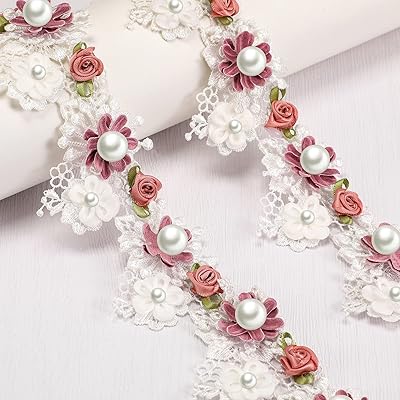 Floral pearling lace garnish ribbon, vintage -style ribbon 2.16 inches wide, embroidered fabric for the decoration of wedding party clothes (1 meter).. From daily deals to exclusive products — DIAYTAR Nigeria has you covered.