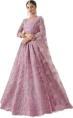 Fast Fashions Lehenga Choli in Semi-Co-Cousted Mesh for Women (Rose_taille Unique), pink, single size, pink, one size.. DIAYTAR NIGERIA brings the market to your fingertips with affordable prices and swift delivery services.
