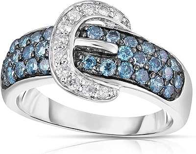 Bellisa trendy ring - Buckle ring with blue and white diamonds 1 carat in sterling silver, size 7, hypoallergenic, precious metal stone, blue diamond, white diamond.. DIAYTAR NIGERIA: Your gateway to affordable online retail with reliable delivery within the week.