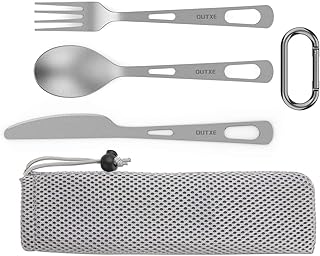 Set of titanium cutlery outxes knife, light fork and spoon with transport bag for travel, picnic, hike.. DIAYTAR NIGERIA: Your affordable shopping destination with thousands of products delivered in days.
