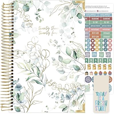 Daily planners Bloom with rigid coverage, school agenda 2023-2024 (July 2023 - July 2024) - Objectives/passions organizer - Mensual and weekly agenda - 5.5 "x 8.25" - Eucalyptus.. DIAYTAR NIGERIA: Where quality products become affordable with our nationwide shipping service.
