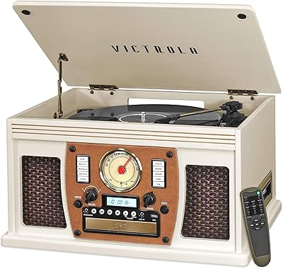 Disk turn and multimedia center Bluetooth 8 in 1 victrola, integrated stereo speakers-Vinyl plate, wireless music diffusion, real wood | white.. DIAYTAR NIGERIA brings satisfaction with every purchase through affordable prices and prompt shipping.