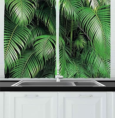 Green kitchen curtains Tropical exotic palm leaves Branches Plants Jungle Jungle Nature Ecological Window Curtain.. Your go-to destination for affordable online shopping, DIAYTAR NIGERIA delivers in under 8 days.