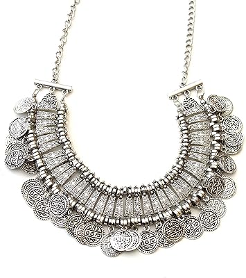 Brilliant Diva fashion jewelry, collar of gypsy bohemian vintage coins, party clothes for girls and women (silver) (8547np), metal.. DIAYTAR NIGERIA: Where value meets variety with reliable nationwide delivery in under 8 days.