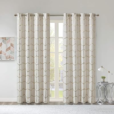 Simple curtain with intelligent raina design with metallic print and eyelets, total blackout, light block with thermal insulation, for bedroom, living room and dormitory, 50 x 84 cm, ivory/gold 1.. Fast delivery, fair prices, and full variety — only on DIAYTAR Nigeria.