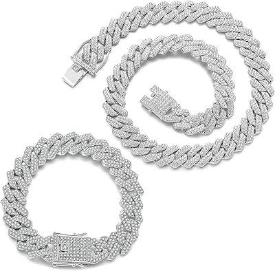 Cuban meal chain for men John Vircious, Argent necklace and bracelet with shiny hip hop diamonds for men and women - 2 pieces, gold plated, cubic zirconia.. Shop smarter with DIAYTAR Nigeria — affordable prices and a wide product range delivered in just 5 to 8 days.