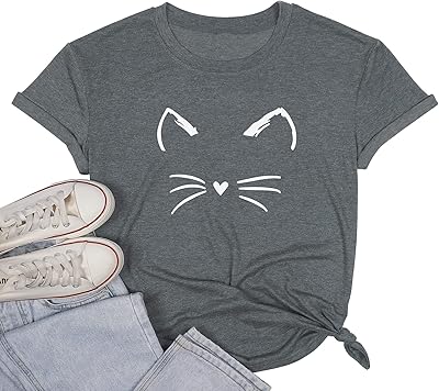 T-shirts with cute cat design for women, gifts for cat lovers, relaxed graphic t-shirts with short sleeves for mothers.. Get unbeatable value on every order with DIAYTAR Nigeria.
