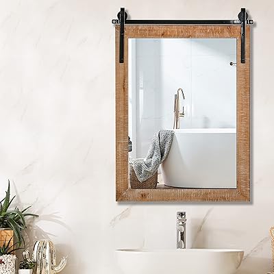 Wall mirror with medfinch wooden frame, 18 "x 24", rustic wall mirrors inspired by the barn doors.. DIAYTAR NIGERIA brings the marketplace to every Nigerian home with affordable prices and quick delivery.