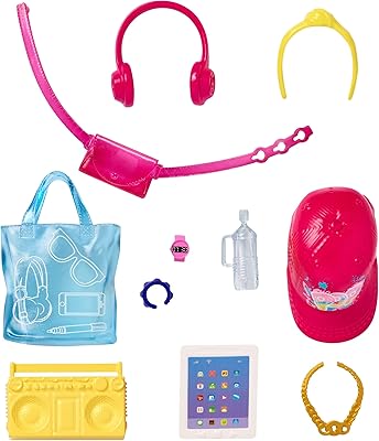 Set of accessories for barbie doll - boom box, headphones, tablet, large bag and bottle of water GHX34.. Shop with ease at DIAYTAR NIGERIA and enjoy our extensive product range delivered at affordable rates.