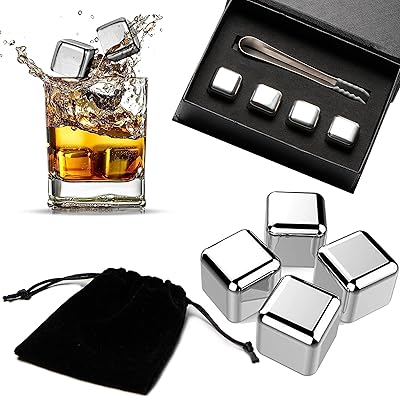SAVA Kitchen Set of reusable ice cubes in stainless steel with tongs for men's gift box.. DIAYTAR NIGERIA brings the marketplace to your home with budget-friendly prices and nationwide delivery.