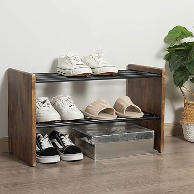Comex Small shoe shelf with 2 levels for cupboard and entrance, industrial shoe storage organizer with metal iron hose, robust self -supporting shoe shelf with 3 shelves for 6 to 9 pairs, rustic brown 24 x 14.5 x 11.8 inches.. Shop the smart way with DIAYTAR NIGERIA's extensive selection and budget-friendly nationwide delivery.
