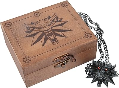 Jinx the Witcher 3 necklace with white wolf medallion + LED eyes + wooden, metal, not applicable box.. DIAYTAR NIGERIA makes online shopping accessible with our budget-friendly prices and reliable shipping.