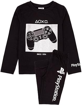 Pays for boys | Black T-shirt with long sleeves with game pajama pants | Silver color gaming console merchandise.. Shop without limits at DIAYTAR NIGERIA and receive your purchases at budget prices within the week.