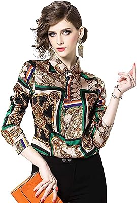 Relaxed blouse for women with baroque print, regular cut, long sleeves and buttons on top.. DIAYTAR NIGERIA delivers more than products - we deliver affordable solutions within the week.