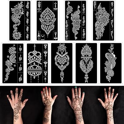 Kit of henna tattooing stencils, reusable henna stencils for spraying glitter for the hand and the forearm, temporary Indian tattoo stickers for women and girls (8.2 "x 4.7")).. Shop smart, shop DIAYTAR - Nigeria's most affordable e-commerce platform with nationwide delivery.