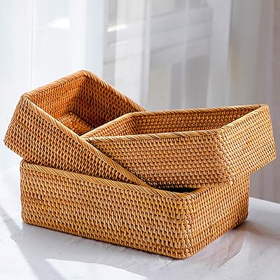 Rectangular zinfen rattan storage baskets, large shallow wicker baskets for decoration, hand -woven silt bread baskets for organization and service, kitchen and house, 3 sizes.. Shop the smart way with DIAYTAR Nigeria — fast delivery, affordable everything.