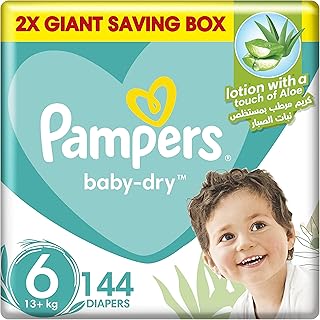 Baby-Dry Pampers layers with aloe vera lotion and leaks protection, size 6, 16-21 kg, 144 layers.. Online shopping made simple and affordable — DIAYTAR Nigeria.