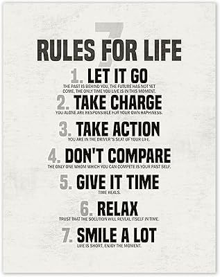 Inspiring wall art poster of the 7 rules of life with motivation quotes, impressions ready to hang for the decoration of the house and the office 11 x 14 inch - printed on high quality cardboard paper.. No stress, just speed — DIAYTAR Nigeria ships in days.