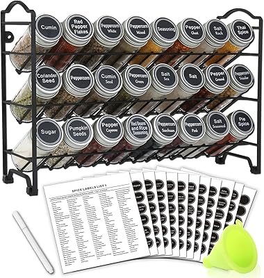 Sommoly spice shelf with 24 empty -round spice jars, 396 spice labels with chalk pen and funnel, full for counter, cabinet or wall.. Join thousands of satisfied shoppers on DIAYTAR Nigeria.