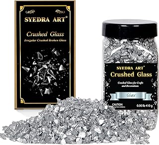 Sidra Crafts crushed glass, very shiny flakes, pieces of broken glass, glitter, 3-6 mm, 410 g (silver).. DIAYTAR NIGERIA: Empowering Nigerians with access to affordable products delivered within 8 days.
