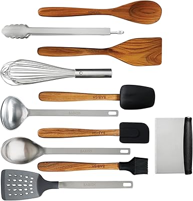 Set of BABISH 11 Wooden, silicone and stainless steel tools.. DIAYTAR NIGERIA delivers affordability and convenience with every purchase, shipped within the week.