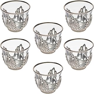 Arab espresso cups, set of 6 glass cups for Arabic, Turkish and Greek coffee with supports (luxury silver, glass).. DIAYTAR NIGERIA: The marketplace that brings affordable products to every Nigerian home in under 8 days.