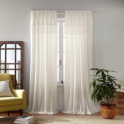 Semi-transparent curtain with fringes in macramé Calypso Alrain Home Fashion, (Ivory), (52 x 84).. Your complete shopping solution, DIAYTAR NIGERIA offers extensive variety with budget-friendly delivery.