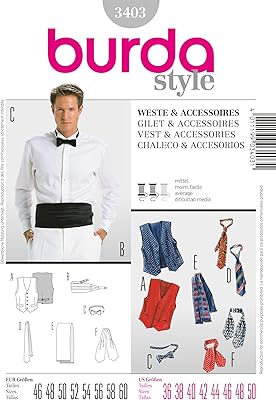 Burda Sewing Formal Vest for Men Model 3403, 36-50 chest tower, tuxedo belt, ascot, pow tie tie, scarf.. DIAYTAR NIGERIA delivers happiness in 5-8 days with our affordable and diverse product range.