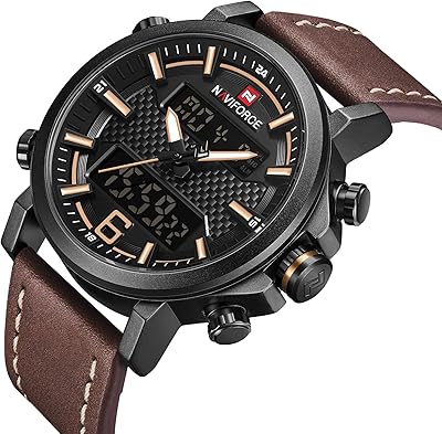 Analog-numeric waterproof sports watch for men with leather bracelet with double display alarm function.. Experience the future of online shopping with DIAYTAR NIGERIA's extensive product range and competitive pricing.