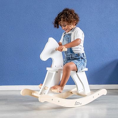 New classic toys wooden rocking horse 11146 educational toy for color perception for young preschool children, boys and girls, white.. DIAYTAR NIGERIA: Where shopping is easy, prices are low, and delivery is just days away.