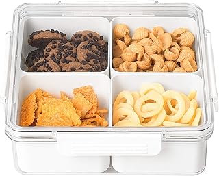 Square service tray divided into white plastic with lids, 4 individual plates for food storage, service tray for snacks, fruits, vegetables, desserts, etc... DIAYTAR NIGERIA: Your partner in affordable online retail with reliable delivery across the nation.