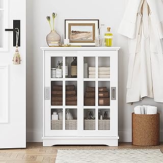 Spirit Home Spirit Bathroom Storage Cabinet with Glass Sliding Doors, Modern Floor Buffet Cabinet for Kitchen, Dining Room, Bathroom, Living Room, Corridor (White).. Experience the power of choice with DIAYTAR NIGERIA's extensive catalog and reliable delivery service.