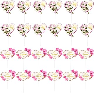 Cuttini 24 pieces of cake decoration sticks in the shape of a heart and flowers for Mother's Day, two styles.. Experience retail convenience with DIAYTAR NIGERIA's comprehensive platform and 5-8 day nationwide shipping.